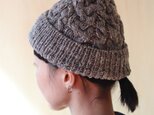 英国製糸使用 伝統柄ケーブル編みのツイードニット帽