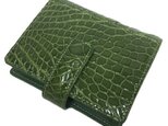 革の王様　本物クロコダイルレザー 二つ折り財布 グリーン