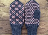 【受注制作】北欧伝統柄のミトン（ブルーグレー×ピンク）