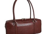 オール牛革 本革バッグ 横長ボストンバッグ リアルレザー（クロコ型） ライトブラウン