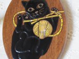 蒔絵手鏡　黒猫と毛糸玉（黄）の画像