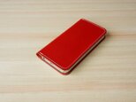 牛革 iPhone5/5sカバー  ヌメ革  レザーケース  手帳型  レッドカラーの画像