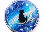 ジュエリーボックス ピルケース 機能付き コンパクトミラー 猫と月～星に願いを～黒猫Ver. 　の画像