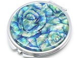 コンパクトミラー 天然貝仕様(ブルーローズ)<螺鈿アート>