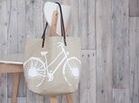 バイオウォッシュ帆布トートバッグ、自転車、サンドベージュの画像