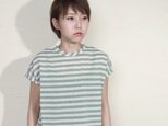 t.f.t.r.tops/ border linen cotton/ green×kinariの画像