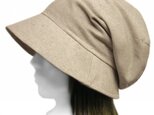 ハーフリネン/つば広女優帽子(ゆったりサイズ)◆ナチュラルの画像