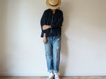 Linen button gather blouse 長袖 NAVYの画像