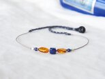 ラピスラズリと琥珀のショートネックレス