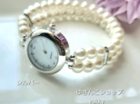【変更有り】<受注制作>ブレス腕時計(パール･ホワイト系シルバー)･Aの画像