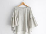 ギャザー袖 クルーネック 7分袖プルオーバー|オーガニック綿100%ダブルガーゼ_ Light Heather Gray