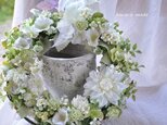 White dahlia &　Hydrangea: wreathの画像
