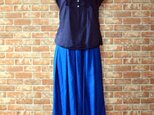 ヨーロッパリネン　タックギャザースカート　ブルー　着丈約７７ｃｍの画像