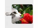 ニャン吉手帳型スマホケース【ハイビスカス】＊受注製作＊iPhone Galaxy Xperia ARROWS AQUOSの画像