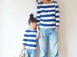 Waffle Border boat neck cut-sew LADY'S  WHITE×BLUEの画像