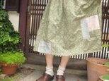 着物リメイク☆優しい淡い緑の紬から…大人の可愛さをプラスした夏色スカート73㎝丈の画像