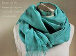 上質ベルギーリネンのストール　ターコイズ　