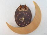 黒ふくろうと三日月のインテリア掛け時計【クオーツ時計】