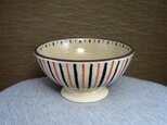 陶器ご飯茶碗(中)十草模様(青赤)の画像