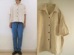　ヘンプ　アイボリー　開襟半袖シャツ