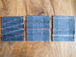 長く使える裂き織りコースター　青色・木綿　柄違い3枚セットの画像
