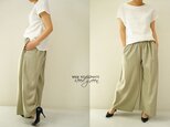 数量限定お試し品！リネン×レーヨン ワイドリラックスパンツ・ ウエストゴム・ベルトループ・ポケット /リードグリーン bo6-2