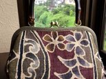 竹の手がま口手提げ　麻のバティックB　（再出品不可）