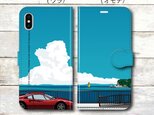 湘南イラスト・スマホケース（手帳型）iPhone&Android対応　湘南の海岸線を走るフェラーリのイラスト♪の画像