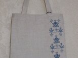 Sale 図書館バッグ(手刺繍)　北欧フォークロアー Blue-Brownの画像