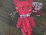 ハンドメイド*モヘアの赤ピンクモヘアの猫*テディベア好きな方にもの画像