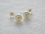 【本真珠】K18 パール ピアス 7.5-8ミリ アコヤ真珠 イエローゴールドの画像