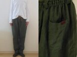 Msize  ダークカーキ　綾織りリネン　 ゆるりパンツ　