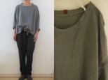 グレー　薄地天日干しリネン　ゆるり長袖プル