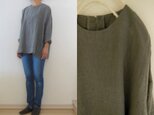 グレー　薄地天日干しリネン　きっちりクルーチュニ