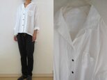 オフ白　国産リネン　開襟長袖シャツ