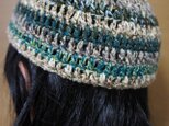 シマシマざっくり帽（茶・緑・ちょこっと紫）の画像