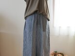 スカート感覚のワイドパンツ　柔らかいダブルガーゼ　♡ストライプ紺白♡ 　の画像