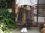 着物スカート☆秋色紬でパッチ＆パッチ☆秋の旅行に大人の77㎝丈の画像