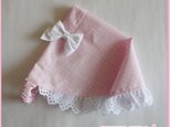 【再販】リボン付き三角巾−ピンクドットレースつきの画像
