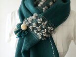 【ウール:秋冬】手織りマフラー "Deep Green & Gray" with ストールピンの画像
