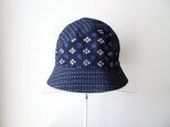 手織り久留米絣：花と水玉の帽子（H-13）の画像
