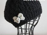 【ウール】しめつけない 北欧 ニット帽子　　コサージュ