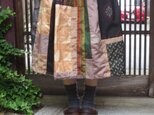 着物リメイク☆紬パッチでふんわりレトロモダンな秋色スカート７2㎝丈の画像