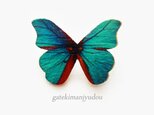 蝶のウッドブローチ/浅葱色の画像