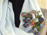 立体レース 花のパシュミナストール　ベビーブルーの画像