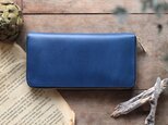 藍染革[migaki] ×オイルレザー　ラウンドファスナー長財布の画像