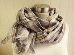 イタリアン リネンのストール  チェック　グレー系