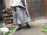 着物リメイクスカート☆グレーの紬を細かくパッチ＆パッチ☆カジュアルに７９㎝丈の画像