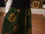 レトロモダン手織り草木染め着物地ギャザースカートの画像
