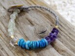 ターコイズ×アメジスト×プレナイトの蝋引き紐ブレスレット